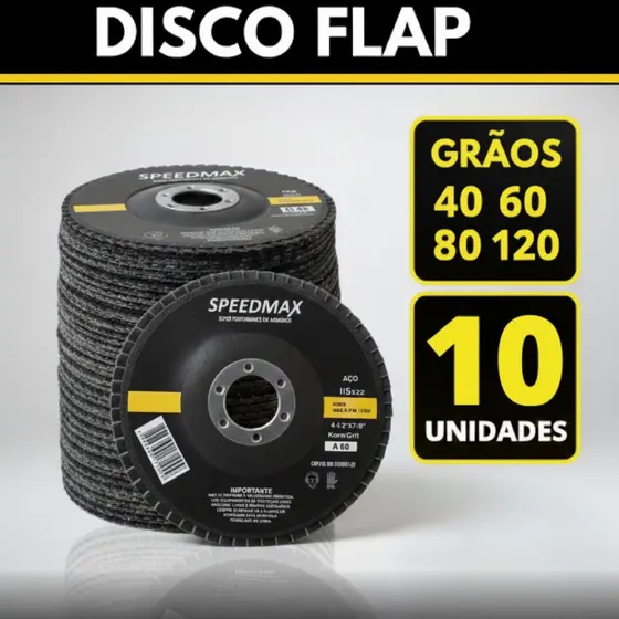 Kit 10 Discos Flap Lixa Speedmax 115mm 4.1/2 Grão 40, 60, 80 ou 120