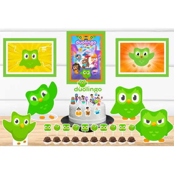 Kit Só um Bolinho - Duolingo - Kit Festa em casa  - Aniversário, Mêsversário