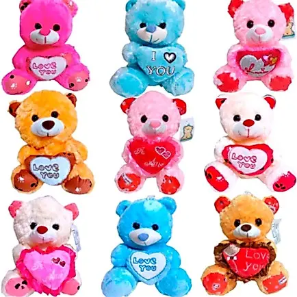 Urso de pelúcia 21 cm Ursinho Peludo Coração Macio Bichinhos Estampas e Modelos Sortidos
