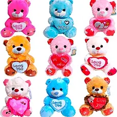 Urso de pelúcia 21 cm Ursinho Peludo Coração Macio Bichinhos Estampas e Modelos Sortidos