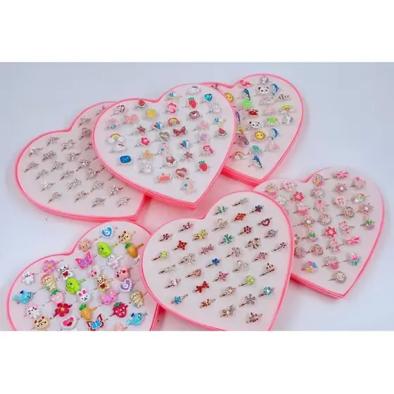 Anéis Infantil Rosa Plástico - Design Adorável e Presente Ideal para Meninas