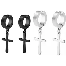 Brinco de Pressão Cruz - Argola com Cruz - Brinco Masculino de Pressão - Não Precisa de Furo Par