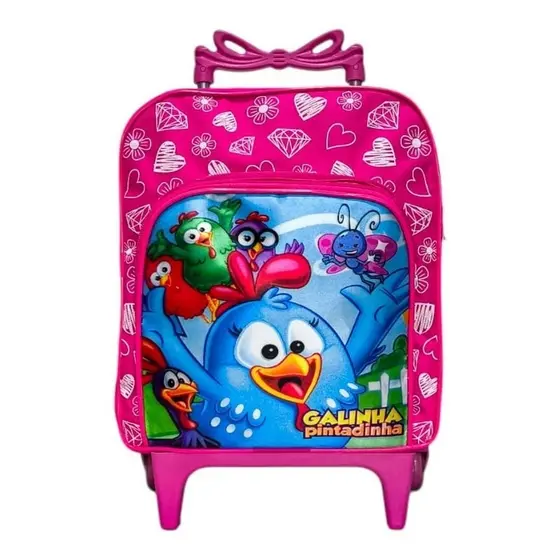 Mochila escolar creche galinha pintadinha de rodinhas