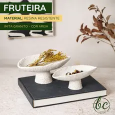 Fruteira Decorativa Resina Granito Areia Design Moderno Redonda Oval Centro Mesa Cozinha Sala