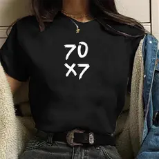 Camiseta feminina de algodao preta Perdoar 70x7