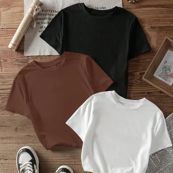 kit3 Camisetas feminina de algodão kit liso e com estampas off white malha premium T-Shirts