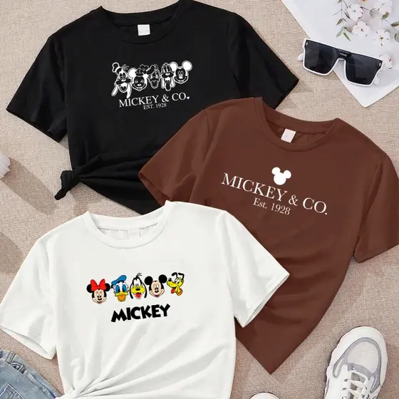 kit3 Camisetas feminina de algodão Mickey off white malha premium T-Shirts