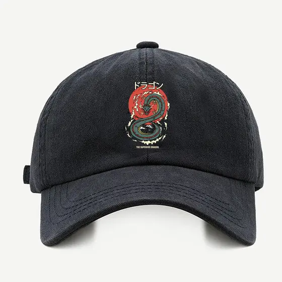 Bone baseball Masculino Bege Preto Branco Dragao Japones