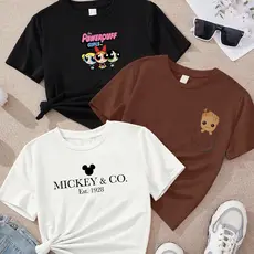 kit3 Camisetas feminina de algodão meninas super poderosas Mickey off white malha premium T-Shirts