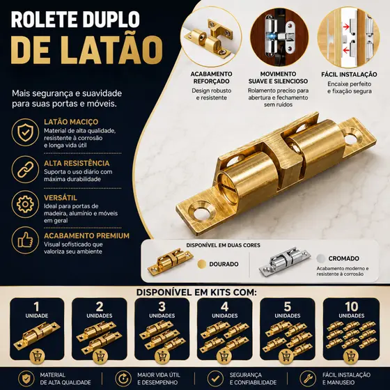 Fecho Trinco Rolete Duplo Trava Pega Porta Armario Guarda Roupa Moveis Madeira Pressao