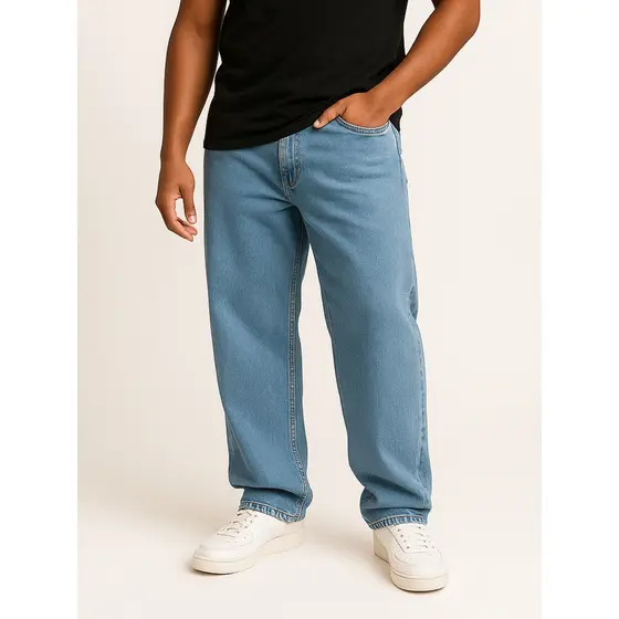 Calça Jeans Balão Masculina Reta Streetwear Solta Folgada Rapper Estiloso Homem Jovem Swag