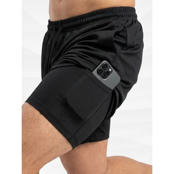 Shorts Masculino Esportivo com Segunda Pele de Bolso Lateral