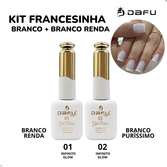 Kit Francesinha Esmalte em Gel Dafu 5ml Sem TPO/HEMA Branco Renda + Puríssimo Nails Unhas Designer