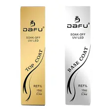 Kit 2 Top Base Coat Refil Sache DAFU Esmaltes Gel Ultrabrilho Manicure Unhas Nails Preparadores 10ml