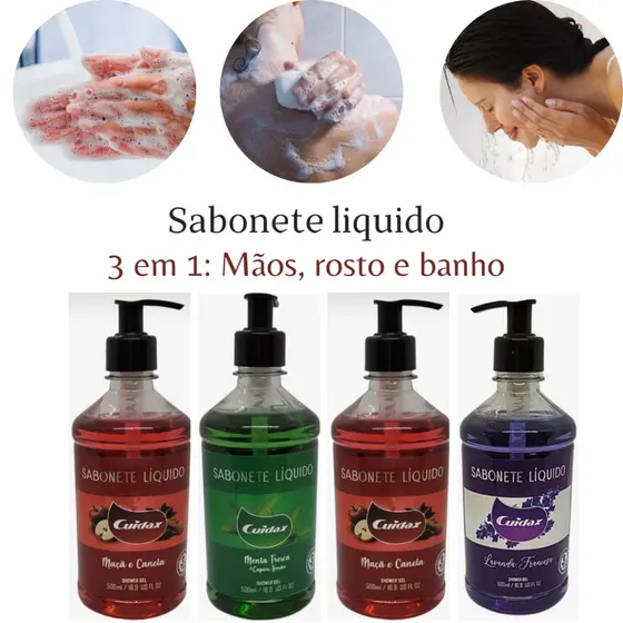 Cuidax - Sabonete liquido 3em1: mãos, rosto e corpo 500ml