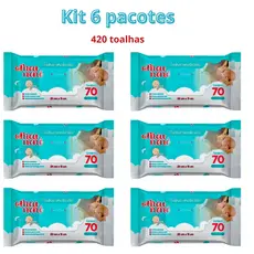 Kit 6 Pacotes de Toalhas Umedecidas 70 toalhas cada 420 unidades no total