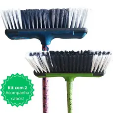 Kit com 2 - Vassoura com cabo Vassoura baixinha cedas curtas de nailon macia