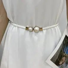 Cinto Feminino Ajustável Fivela De Pérola Dupla Moda Decorativa