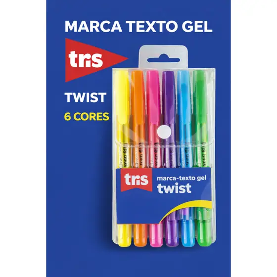 Marca Texto em Gel TRIS Twist 6 Cores Neon Marca Texto Escolar Não Mancha Papel