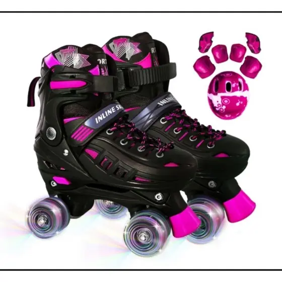 Patins Infantil 4 Rodas Menina ARCO IRIS Com Luz De Led Patins COM /SEM Kit Proteção