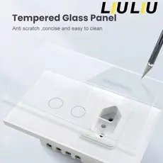 Interruptor Inteligente WiFi com Painel de Vidro Touch 2 Botões + 1 Tomada Compatível com Tuya Alexa e Google
