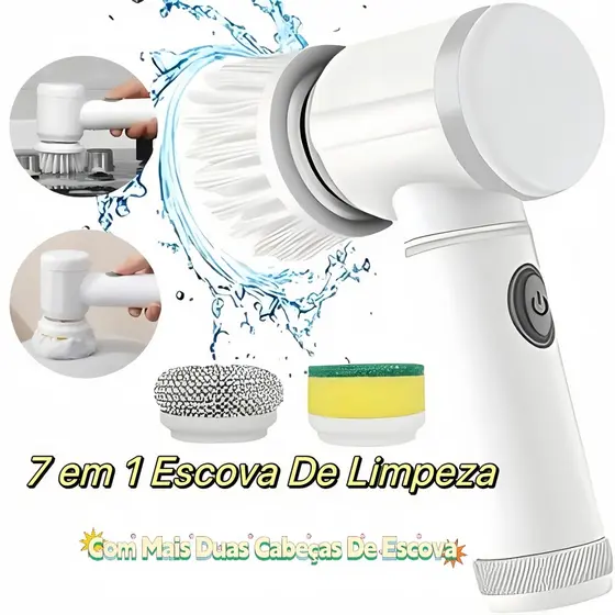 Escova Elétrica de Limpeza 5 em 1 Sem Fio Limpador Multiuso Prático Com Mais Duas Cabeças de Escova