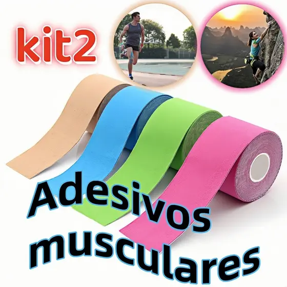 Fita elástica kinesiológica kit 2 rolos para recuperação de lesões, suporte joelho cotovelo e tratamento fisioterápico