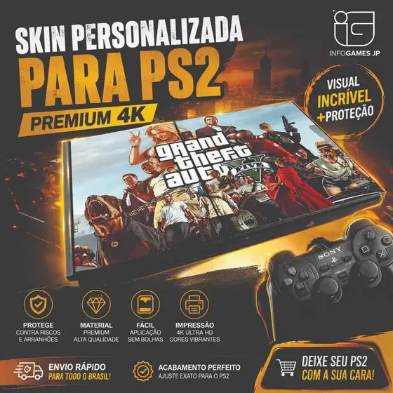 Skin Adesivo Personalizada 4k para PS2 Slim 7000-9000 Qualidade Fácil Aplicação!