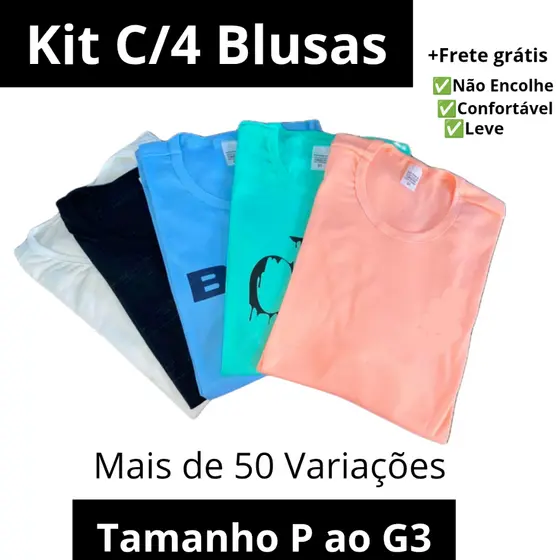 Kit 4 Camisetas Lisas e Estampada P ao G3