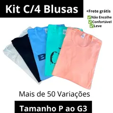Kit 4 Camisetas Lisas e Estampada P ao G3