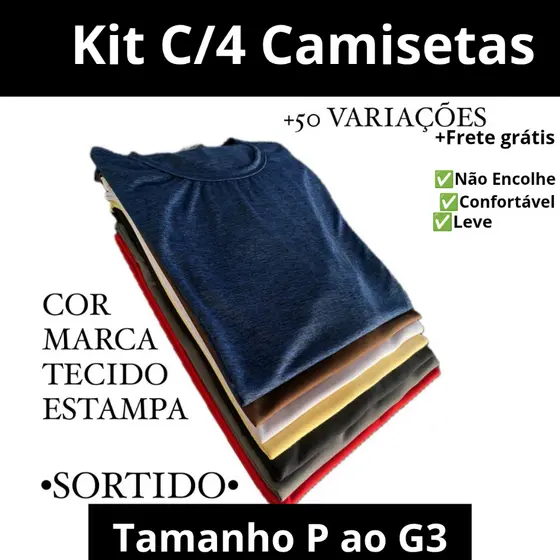 Kit 4 Camisas Lisas e estampadas P ao G3