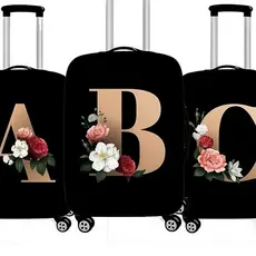 Capa De Bagagem Premium Elástica Sua Inicial Para Viagem Mala Grande Protetora Floral Personalizada+ Tag de Mala