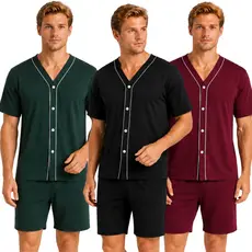 Pijama Masculino Manga Curta Liso/ Pijama com Botões