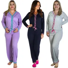 Pijama Americano Longo com Botões Feminino - ideal no Pós Cirúrgico e Amamentação