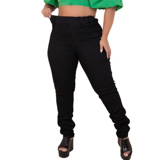 calças femininas plus size jeans com elastano e elástico na cintura modelo skinny modela o corpo qualidade top