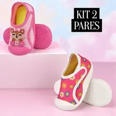 Kit 2 pares Calçado Infantil Tipo Meia Antiderrapante Bebê Menina Confortável Flexível