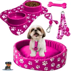 Kit Para Cachorro Super Luxuoso Pequeno Cama Pet Comedouro Para Cachorro