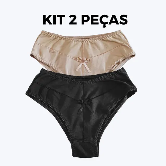 Kit 2 Calcinha Tanga Calçola Cintura Alta 100% Algodão Grande Cotton Conforto Senhora 3 Pontos