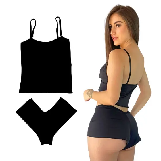 BabyDoll Conjunto Camisete e Short Feminino Liso Sensual Curtinho Confortável Verão Adulto