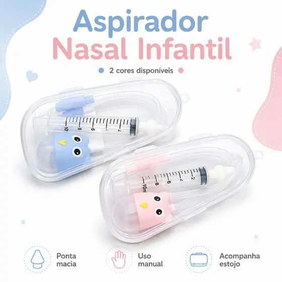 Kit Aspirador Nasal Bebê Infantil Lavagem Nasal Seringa Estojo Rosa Azul