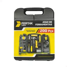 Jogo de Ferramentas Residencial Completo 200 Peças Fertak com Maleta Organizado Profissional