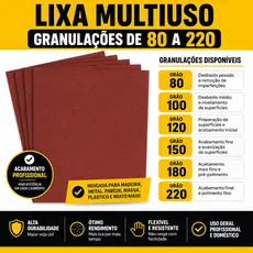 Lixas Multiuso Para Massa Madeira Parede Pintura Grão 80 ao 220 Folha