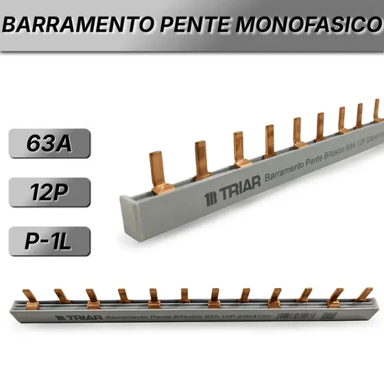Barramento Pente 63A 12P Monofásico e Bifásico 230/415V Elétrico Instalação Elétrica Original