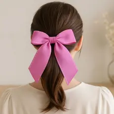 Laço de Cabelo de Tecido Pespontado Estilo Blogueira / Dorama com Fita de Tecido e bico de pato 6,5cm
