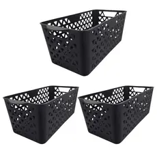Kit 3 Cestos Organizador Armário Gaveta Cozinha Lavanderia Cor Preto