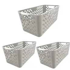 Kit 3 Cestos Organizador Armário Gaveta Cozinha Lavanderia Cor Gelo