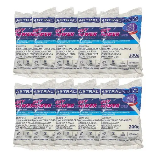 Kit 10 Pastilhas Oxy Power Tab Pro Piscinas 5 Em 1 Limpeza