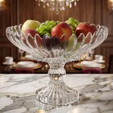 Fruteira Centro De Mesa Cristal Com Pé Vidro Transparente Brasilia 30CM Decoração ENVIO IMEDIATO