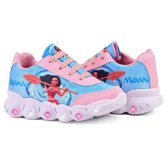 Tênis Infantil Menina Moana Com Led Pisou Piscou Super Confortável Lançamento