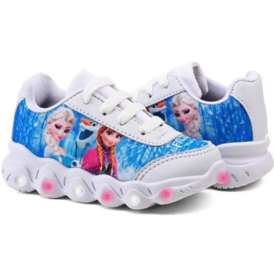 Tênis Infantil Frozen Menina Casual Com Led Super Leve e Macio